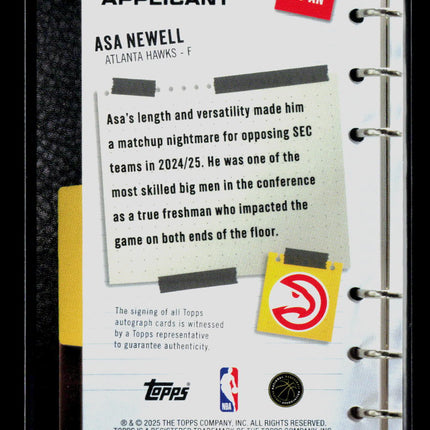 2025 Topps New Applicant Asa Newell #NA-AN RC Auto