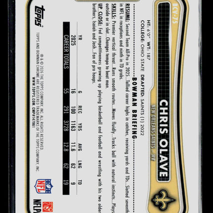 2026 Bowman Chrome Chris Olave #BCV-75 Yellow 056/275