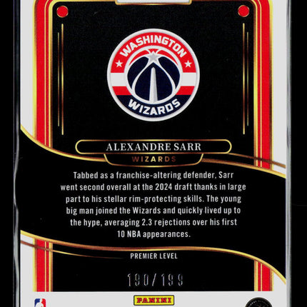 2025 Panini Select Alexandre Sarr #185 Red Prizm RC 190/199