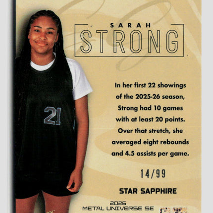 2026 Upper Deck Skybox Metal Universe SE Sarah Strong #S-16 Star Sapphire 14/99