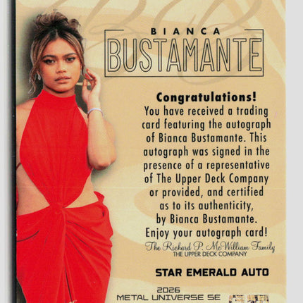 2026 UD Skybox Metal Universe SE Premium Bianca Bustamante Star Emerald /25 Auto