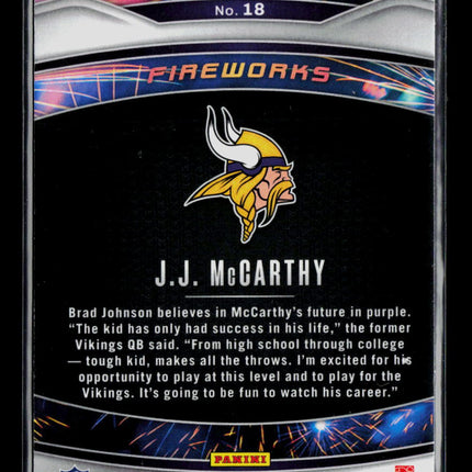 2024 Panini Prizm Football Fireworks J.J. McCarthy #18 RC