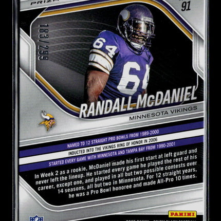 2026 Panini Prizm Black Football Randall McDaniel #91 Red 183/299