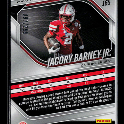 2026 Panini Prizm Black Football Jacory Barney Jr. #165 Red 097/299