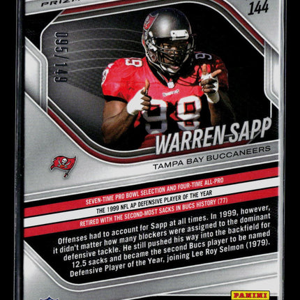 2026 Panini Prizm Black Warren Sapp #144 Purple Cracked Ice 095/149