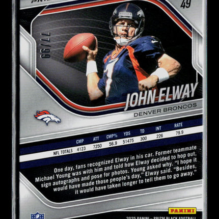 2026 Panini Prizm Black Football John Elway #49 Purple /99