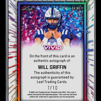 2025 Leaf Vivid Will Griffin #BA-WG1 7/10 Auto