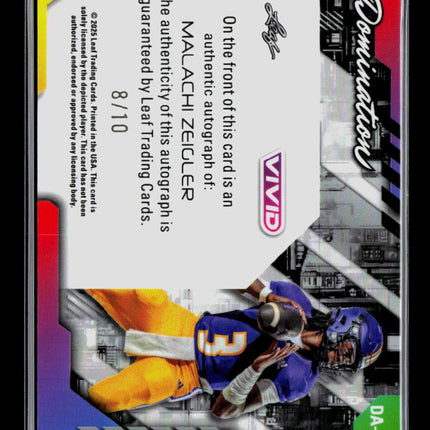 2025 Leaf Vivid Domination Malachi Zeigler #DA-MZ1 8/10 Auto