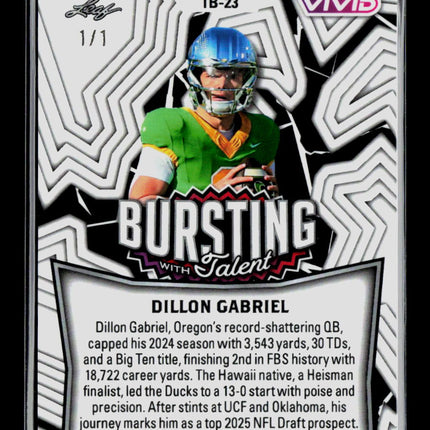 2025 Leaf Vivid Dillon Gabriel #TB-23 Blue 1/1