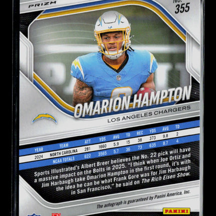 2025 Panini Prizm Omarion Hampton #355 Purple  Auto