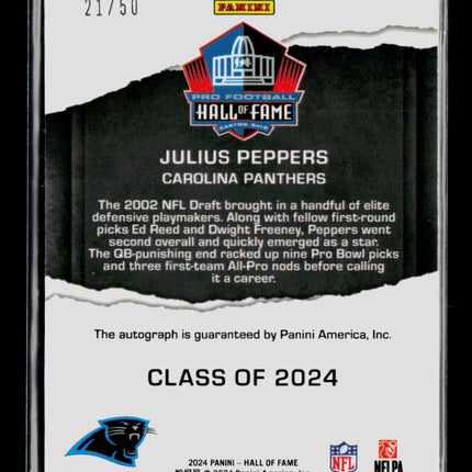 2024 Panini Hall of Fame Private Signings Julius Peppers #JP 21/50 Auto
