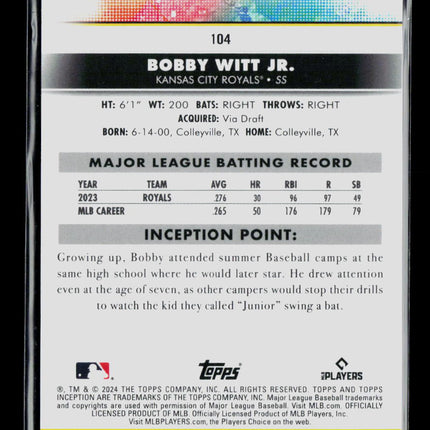 2024 Topps Inception Alpha SSP Bobby Witt Jr. #104