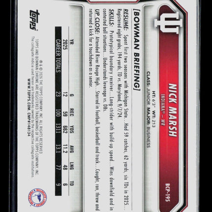 2026 Bowman Chrome University Nick Marsh #BCP-195 008/125