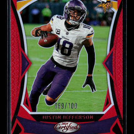 2024 Panini Certified Justin Jefferson #65 Red 069/100