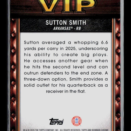 2026 Bowman Chrome University Sutton Smith #VIP-7 Blue Refractor 084/150