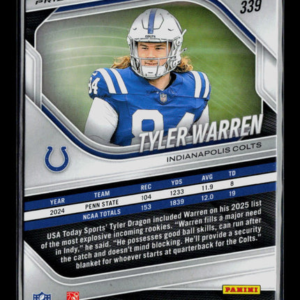 2025 Panini Prizm Football Tyler Warren #339 Purple Pulsar RC