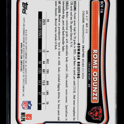2024 Bowman Chrome Rome Odunze #BCV-16 Mojo Refractor