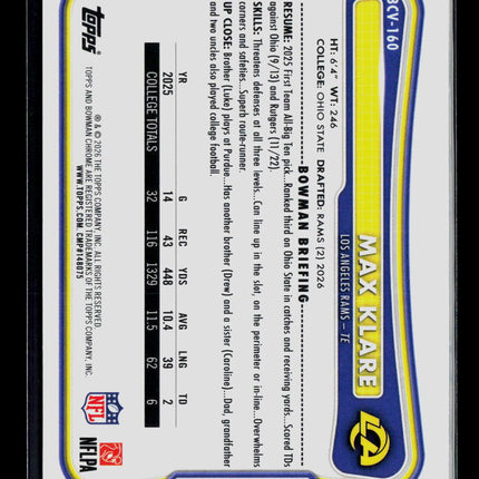 2026 Topps Bowman Chrome Max Klare #BCV-160 RC Speckle