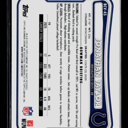 2025 Bowman Chrome Jonathan Taylor #BCV-45 Green 253/399