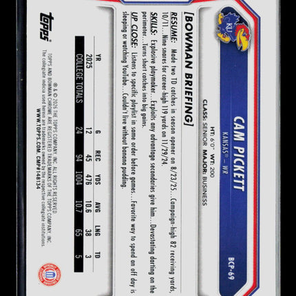 2026 Bowman Chrome University Football Cam Pickett #BCP-69 Speckle Refractor