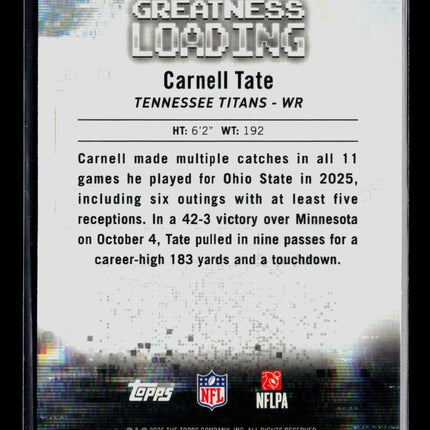 2026 Bowman Chrome Carnell Tate #GL-12 Refractor RC