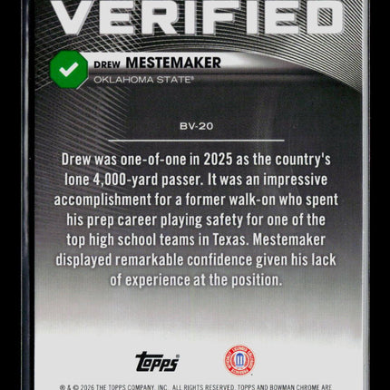2026 Bowman Chrome Drew Mestemaker #BV-20