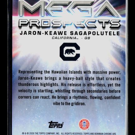 2026 Bowman Chrome University Mega Box Jaron-Keawe Sagapolutele #MP-4 Mojo