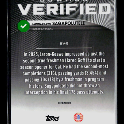 2026 Bowman Chrome Bowman Verified Jaron-Keawe Sagapolutele #BV-5 Refractor