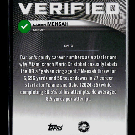 2026 Topps Bowman Chrome Bowman Verified Darian Mensah #BV-9