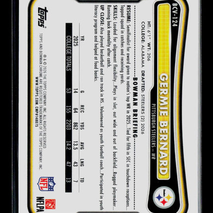 2026 Topps Bowman Chrome Germie Bernard #BCV-124 RC