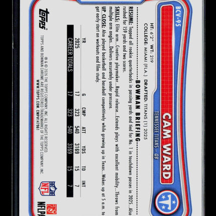 2026 Topps Bowman Chrome Cam Ward #BCV-95