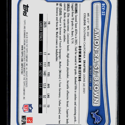 2026 Topps Bowman Chrome Amon-Ra St. Brown #BCV-32