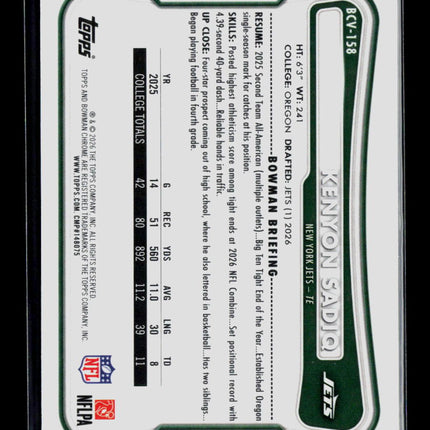 2026 Topps Bowman Chrome Kenyon Sadiq #BCV-158 RC