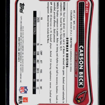 2026 Topps Bowman Chrome Carson Beck #BCV-105 RC