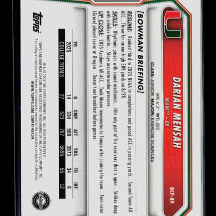 2026 Bowman Chrome University Darian Mensah #BCP-89