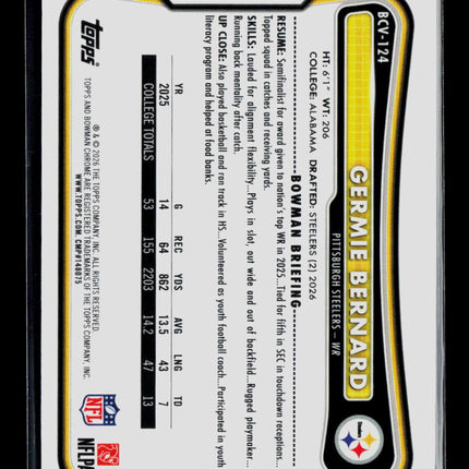 2026 Topps Bowman Chrome Germie Bernard #BCV-124 RC Mojo
