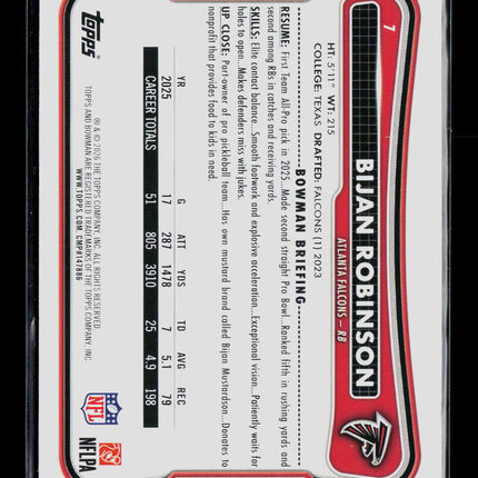 2025 Bowman Bijan Robinson #7 Yellow 151/275