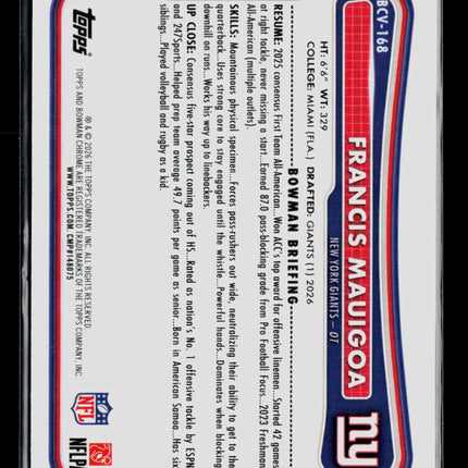2026 Bowman Chrome Francis Mauigoa #BCV-168 Green RC 84/99