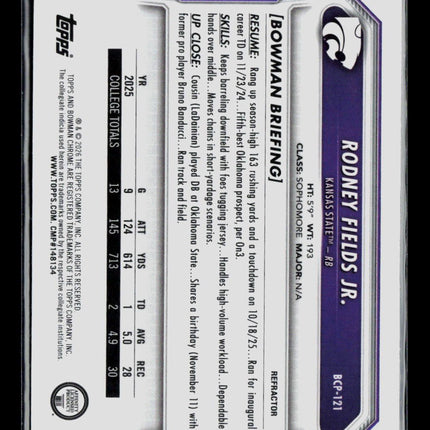 2026 Bowman Chrome University Rodney Fields Jr. #BCP-121 Purple Refractor 69/400