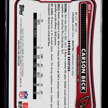 2026 Topps Bowman Chrome Carson Beck #BRR-4 RC Red