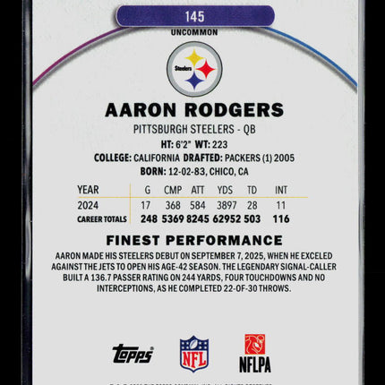 2025 Topps Finest Football Aaron Rodgers #145 Green Refractor 16/35