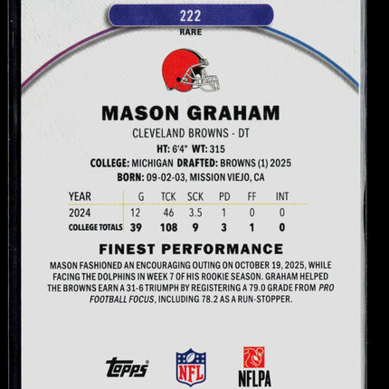 2025 Topps Finest Mason Graham #222 Purple Refractor RC 110/125