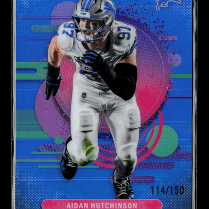 2025 Topps Finest Football Aidan Hutchinson #186 Blue Refractor 114/150