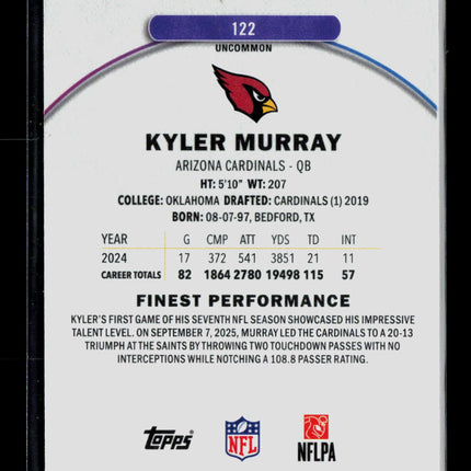2025 Topps Finest Kyler Murray #122 Purple 033/200