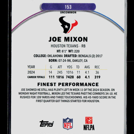 2025 Topps Finest Joe Mixon #153 Purple 004/200