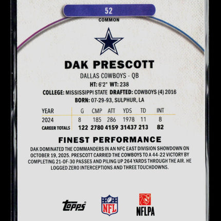 2025 Topps Finest Dak Prescott #52 101/325