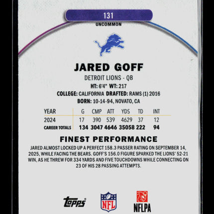 2025 Topps Finest Jared Goff #131 176/250