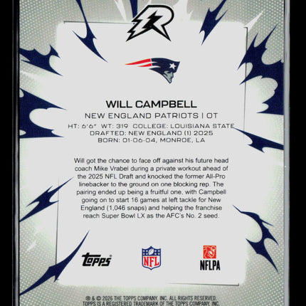 2026 Topps Resurgence Football Will Campbell #160 RC 248/399