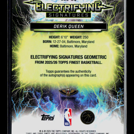 2026 Topps Finest Derik Queen #ESG-DQ Geometric 20/75 RC Auto