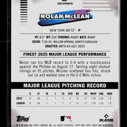 2026 Topps Finest Nolan McLean #115 Orange RC 20/25